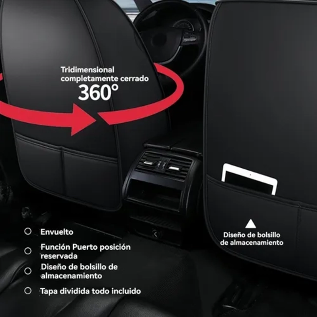 KIT FUNDA CUBRE ASIENTO AUTO PREMIUM LUXURY CON 4 ALMOHADAS - 5