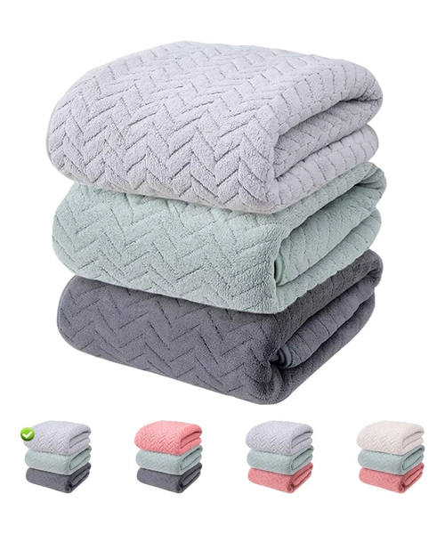 SET 3 TOALLAS DE BAÑO LANA CORAL SUAVE ALTA DENSIDAD - 1