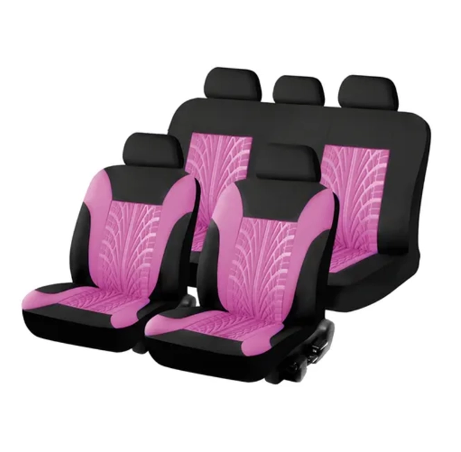 FUNDA CUBRE ASIENTO AUTO ROSADO UNIVERSAL 9 PIEZAS DISEÑO ROSA - 1