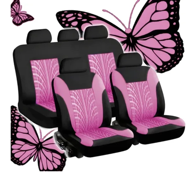 FUNDA CUBRE ASIENTO AUTO ROSADO UNIVERSAL 9 PIEZAS DISEÑO ROSA - 2