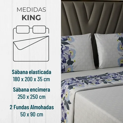 JUEGO SABANAS CASATUA ESTAMPADAS FLORES KING - 2