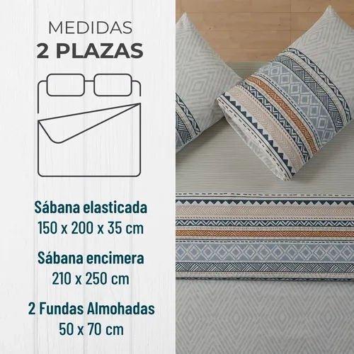 JUEGO SABANAS CASATUA ESTAMPADAS ETNICO 2 PLAZAS - 2