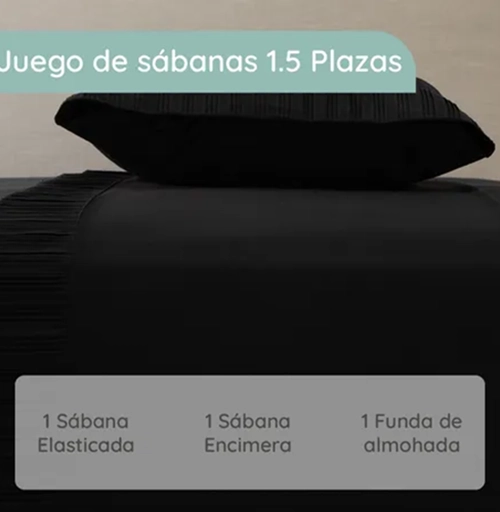 SABANAS CASATUA HOTEL FUNDA ALMOHADA 1.5 PLAZA COLOR NEGRO - 2
