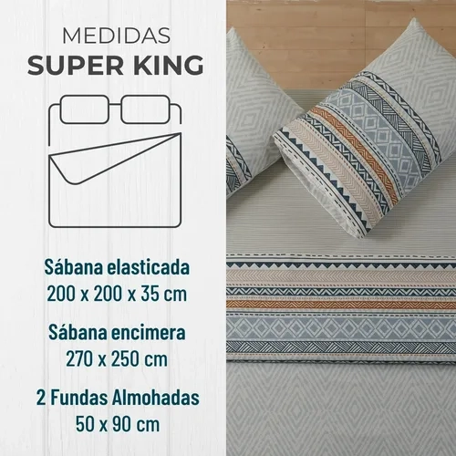 JUEGO SABANAS CASATUA ESTAMPADAS ETNICO SUPER KING - 2