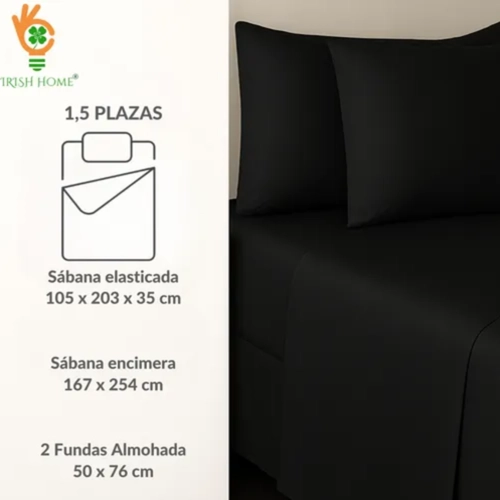 SABANAS IRISH HOME MICROFIBRA 1.5 PLAZA COLOR NEGRO - 2