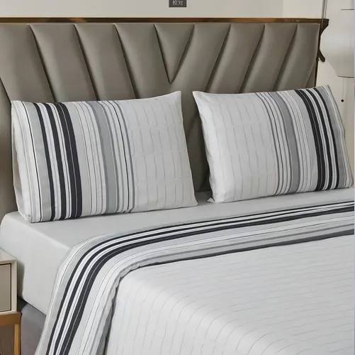JUEGO SABANAS CASATUA ESTAMPADAS RAYAS SUPER KING COLOR GRIS - 1