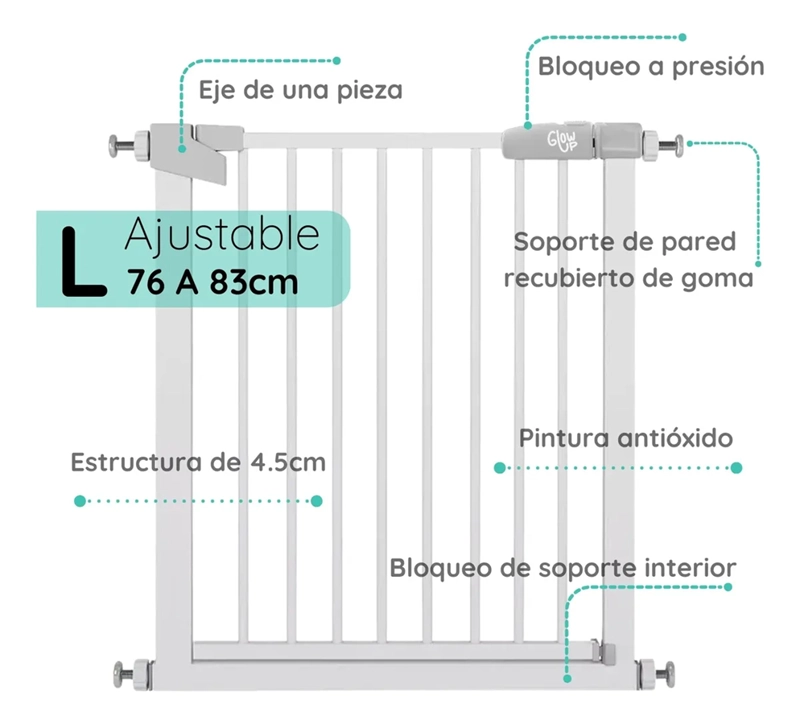 REJA SEGURIDAD ESCALERA PUERTA BEBE MASCOTAS GLOWUP COLOR BLANCO - 2