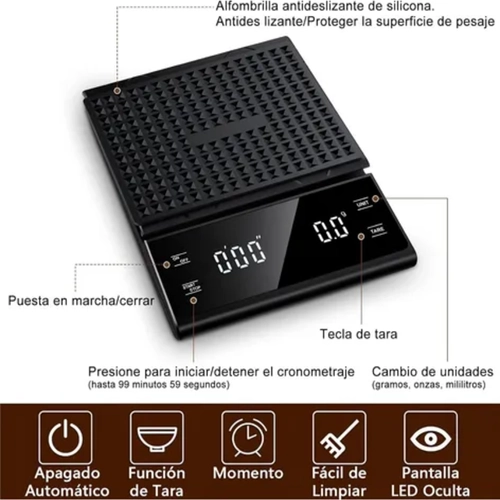 BASCULA DIGITAL COCINA CAFE  3KG CON TEMPORIZADOR COLOR NEGRO - 2