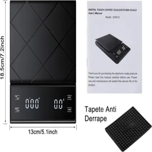 BASCULA DIGITAL COCINA CAFE  3KG CON TEMPORIZADOR COLOR NEGRO - 3