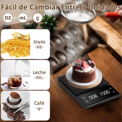BASCULA DIGITAL COCINA CAFE  3KG CON TEMPORIZADOR COLOR NEGRO - 5