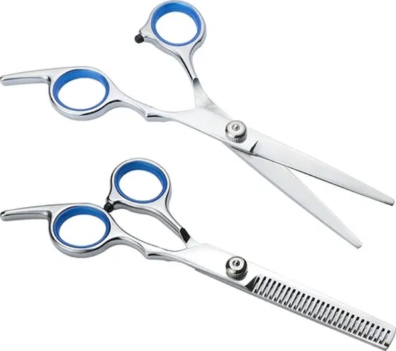 SET TIJERA CORTE FILO NAVAJA + ESCULPIDORA COLOR AZUL - 6
