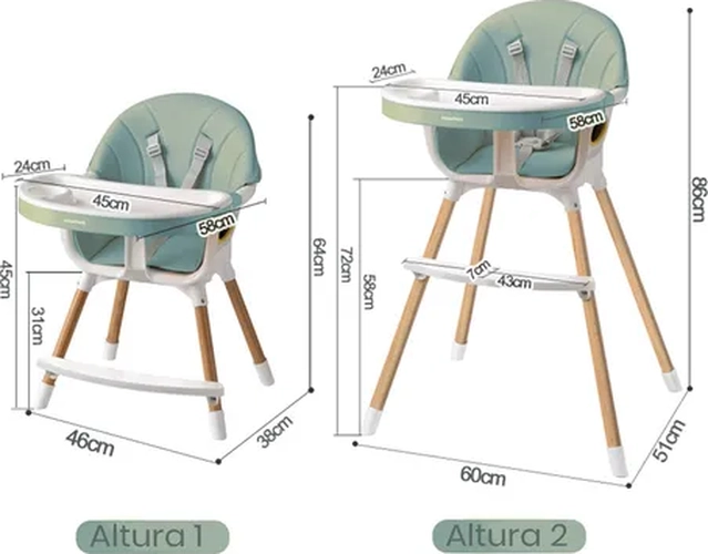 SILLA COMER 2 ALTURAS FUNDAS + CINTURON VERDE MUSGO - 3
