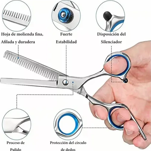 KIT TIJERAS PELUQUERIA 10 UNIDADES COLOR NEGRO - 4