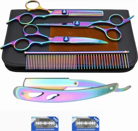 KIT TIJERAS ESTUCHE + FILO NAVAJA + ENTRESACADORA - 4