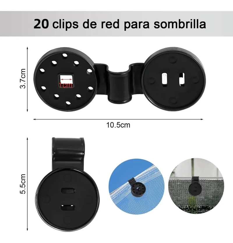 SET 20 CLIPS PVC MALLA RASCHEL COLOR NEGRO - 2