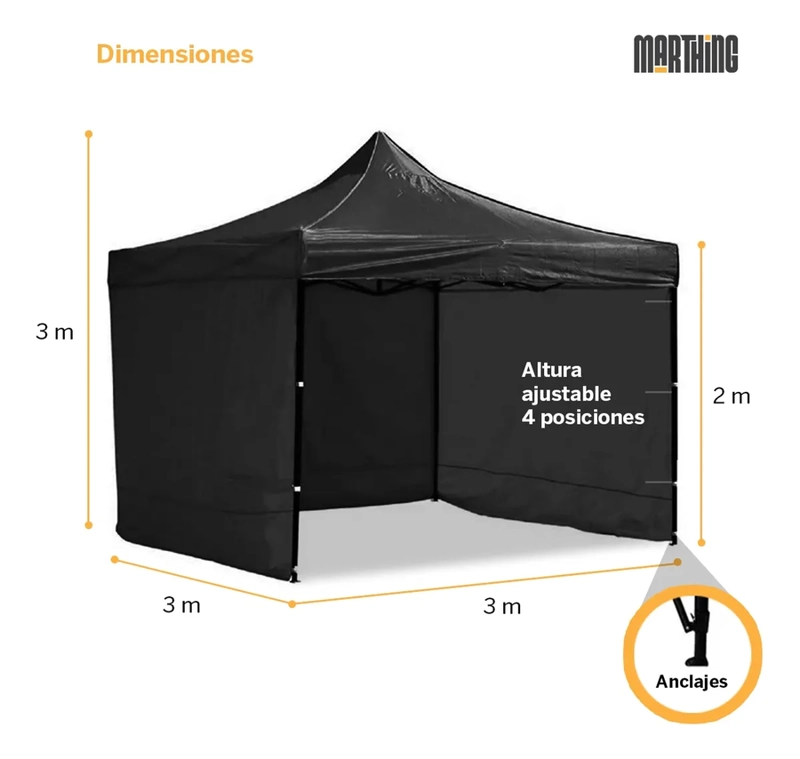REPUESTO LONA LATERAL TOLDO 3X3 NEGRO - 3