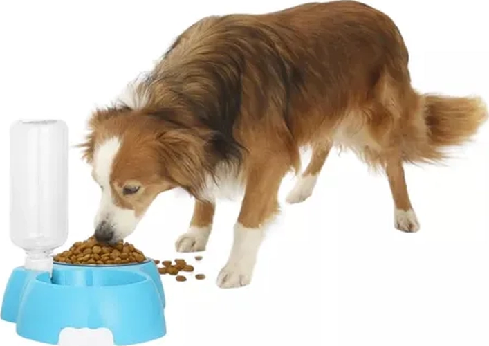 PLATO DOBLE CON DISPENSADOR AGUA MASCOTAS COLOR AZUL - 2