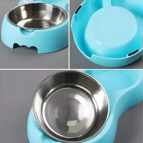 PLATO DOBLE CON DISPENSADOR AGUA MASCOTAS COLOR AZUL - 3