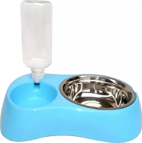 PLATO DOBLE CON DISPENSADOR AGUA MASCOTAS COLOR AZUL - 5