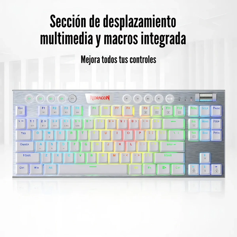 TECLADO REDRAGON HORUS K621W TKL INALAMBRICO BLANCO - 5