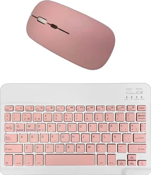 KIT TECLADO MOUSE MINI INALAMBRICO BLUETOOTH ROSA - 2