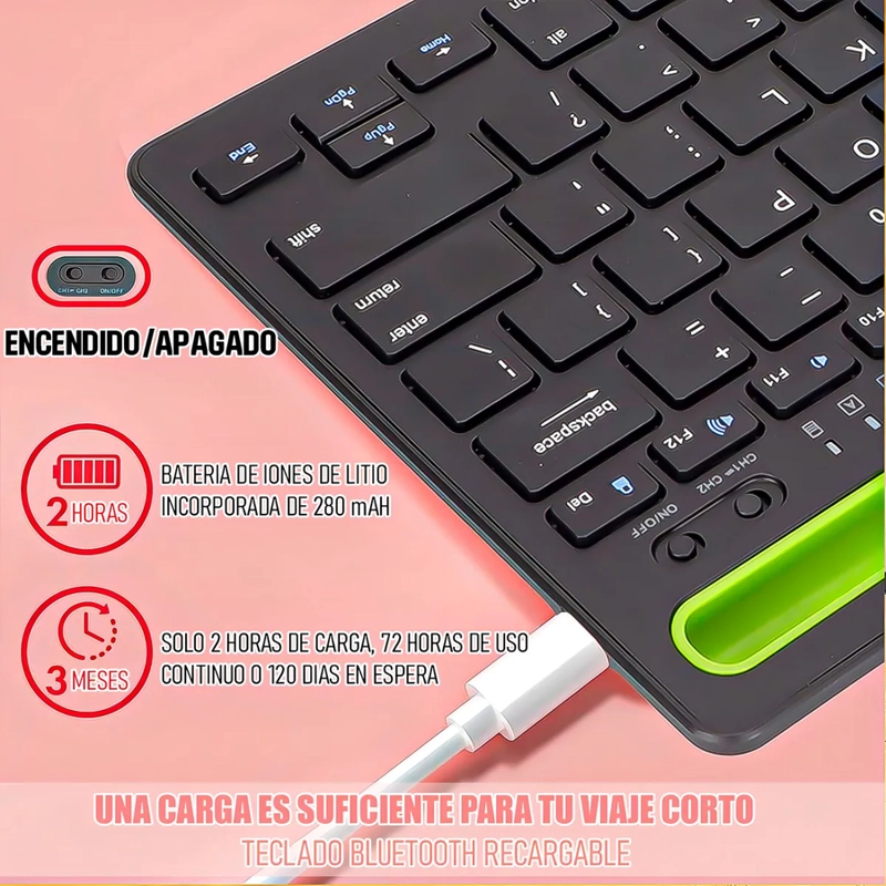 TECLADO ARCASHOPPING BLUETOOTH RECARGABLE PORTATIL NEGRO - 5