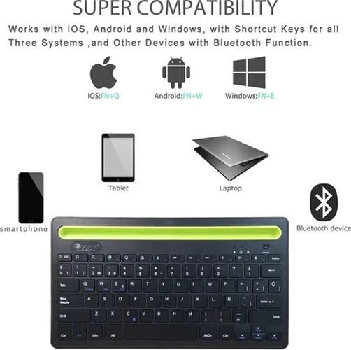 TECLADO RECARGABLE BLUETOOTH SOPORTE TABLET CELULAR - 6