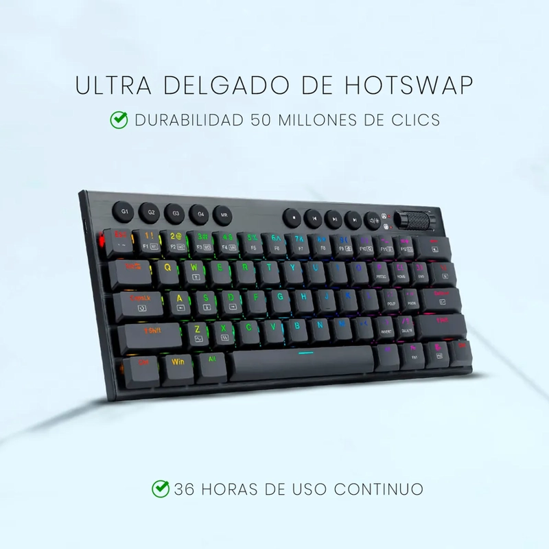TECLADO REDRAGON HORUS MINI K632 PRO 60% WIRELESS NEGRO - 3