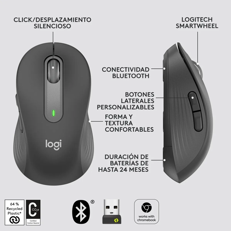 MOUSE INALAMBRICO LOGITECH M650 GRAFITO - 3