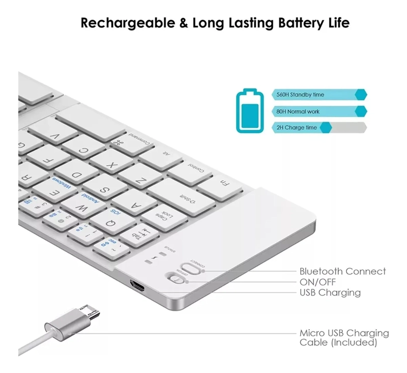 MINI TECLADO PLEGABLE PORTATIL BLUETOOTH BLANCO - 6