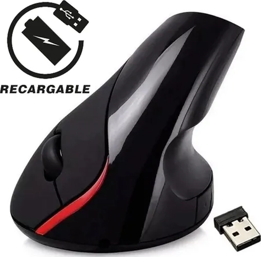 MOUSE VERTICAL INALAMBRICO ERGONOMICO RECARGABLE NEGRO - 1