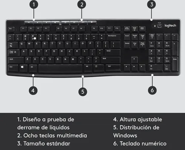 TECLADO INALAMBRICO LOGITECH K270 RECEPTOR 2.4GHZ NEGRO - 4