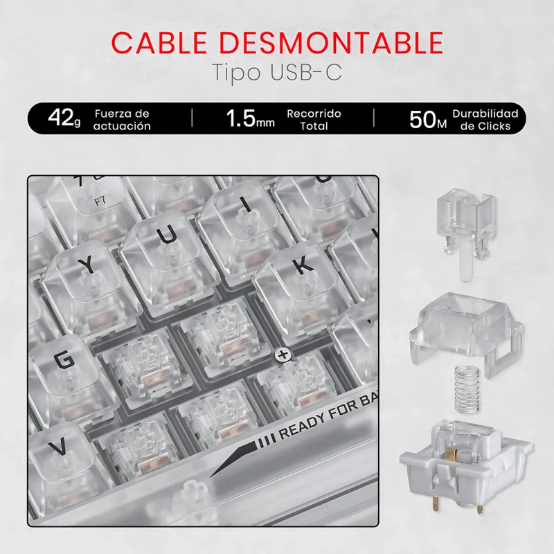 TECLADO REDRAGON FIZZ RGB K617CT TRANSPARENTE INGLE S - 5