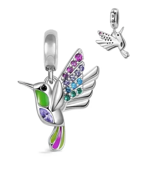 CHARM DIJE PLATA 925 COLIBRI MULTICOLOR ACCESORIOS - 3