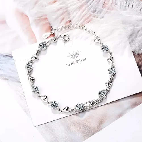 PULSERA PLATA 925 CRISTALES CORAZON FINO - 2