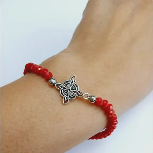 PULSERA PIEDRAS ROJAS NUDO BRUJAS ELASTICA - 2