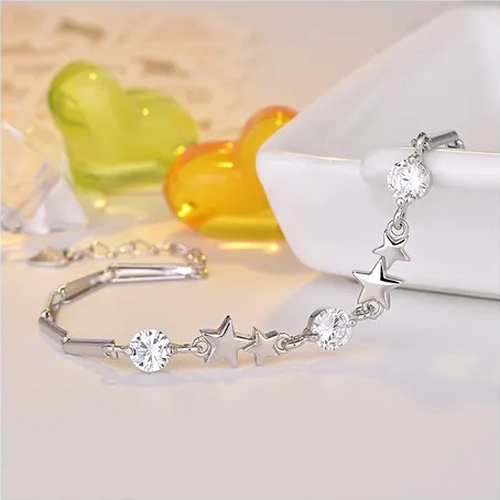 PULSERA PLATA 925 ESTRELLAS CIRCON ORO BLANCO PLATEADO - 1