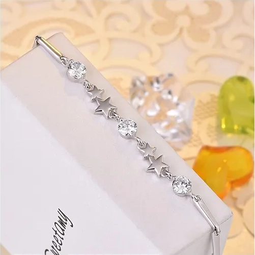 PULSERA PLATA 925 ESTRELLAS CIRCON ORO BLANCO PLATEADO - 3