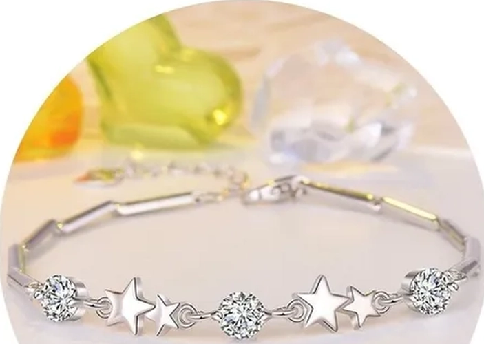 PULSERA PLATA 925 ESTRELLAS CIRCON ORO BLANCO PLATEADO - 4