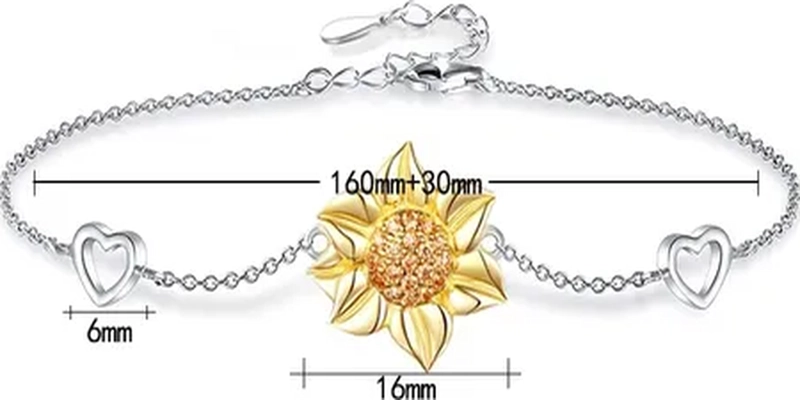PULSERA PLATA 925 GIRASOL CORAZON BRAZALETE PLATEADO - 2
