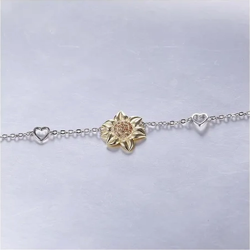 PULSERA PLATA 925 GIRASOL CORAZON BRAZALETE PLATEADO - 5
