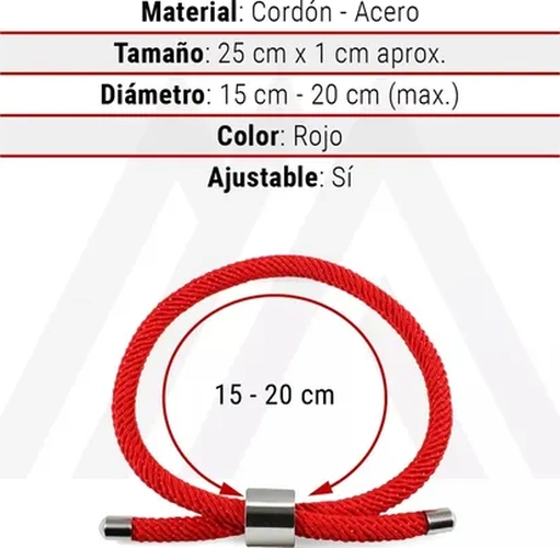 PULSERA CORDON ROJO CON ACERO AJUSTABLE - 6