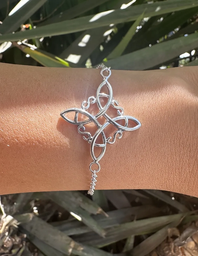 PULSERA NUDO BRUJAS GRANDE PLATA FINA PROTECCION - 2