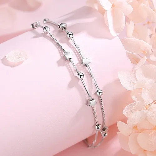 PULSERA PLATA 925 CUENTAS ESTRELLAS ELEGANTE - 4