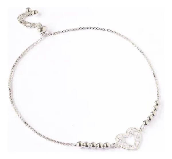 PULSERA PLATA 925 CORAZON GEOME TRICO AJUSTABLE - 1