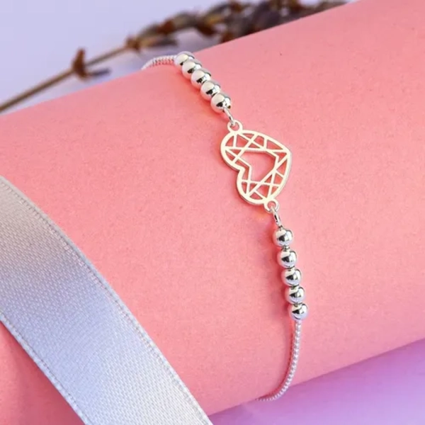 PULSERA PLATA 925 CORAZON GEOME TRICO AJUSTABLE - 2