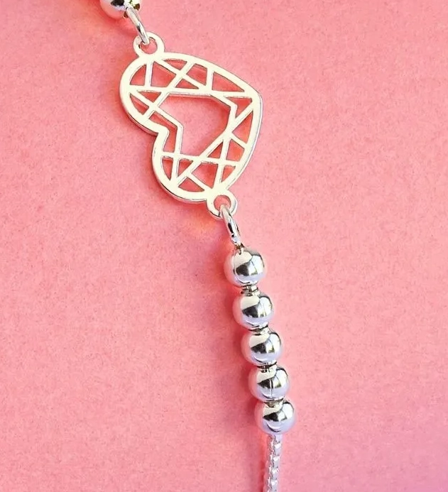 PULSERA PLATA 925 CORAZON GEOME TRICO AJUSTABLE - 3