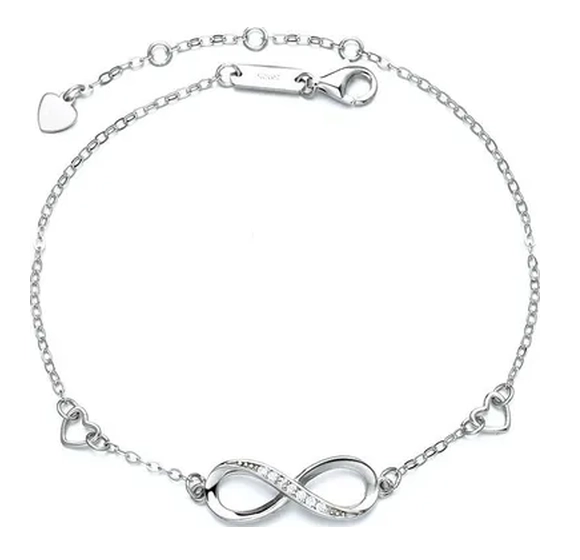 PULSERA AMOR INFINITO PLATA 925 CON CORAZONES - 1