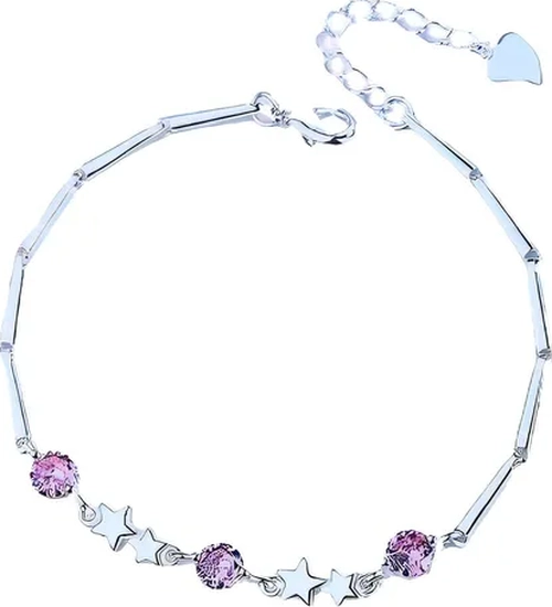 PULSERA PLATA 925 ESTRELLA CIRCON MORADO AJUSTABLE - 1