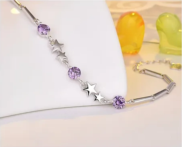 PULSERA PLATA 925 ESTRELLA CIRCON MORADO AJUSTABLE - 2